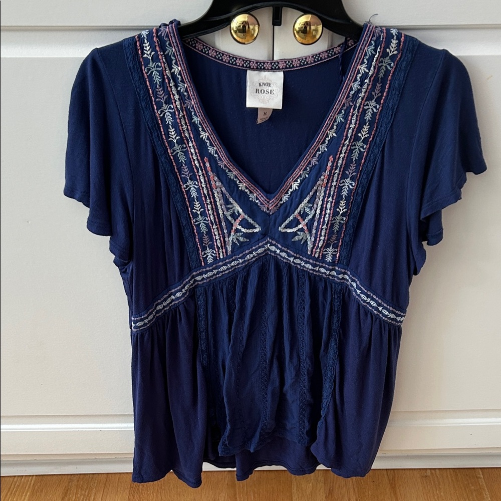 Knox Rose Navy Embroidered Blouse